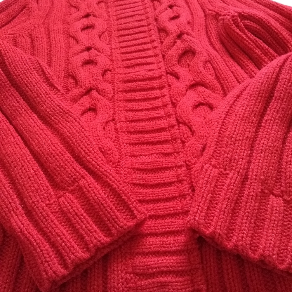 St John wool aran cable knit red cardigan - Picture 10 of 10